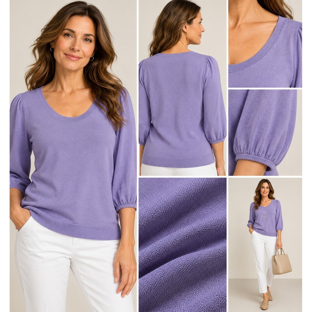 NWT J.Jill Wearever Purple Silk Cotton Scoop Neck Sweater Top L